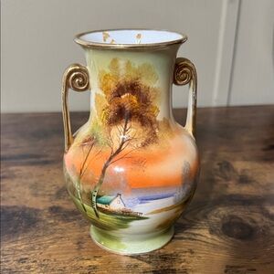 Noritake Pastel Vase with Gold Handles Made in Japan